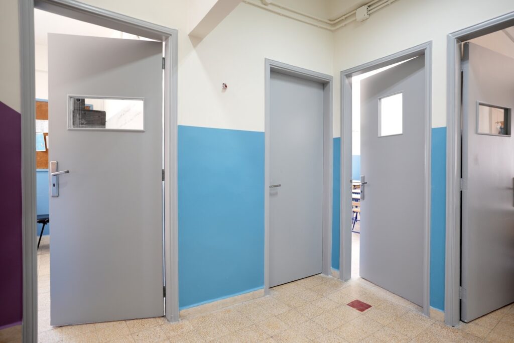 Renovated doors in a public school